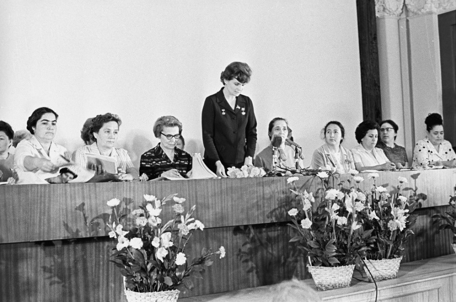 Figure 1: Valentina Tereshkova at the plenary session of the Committee of Soviet Women